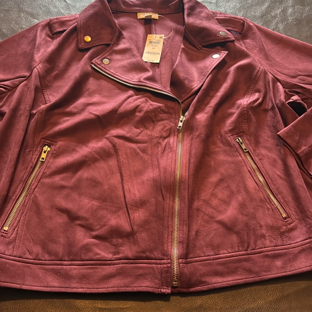 NWT Style & Company Maroon Moto Zip Jacket Size 3X - Picture 1 of 12